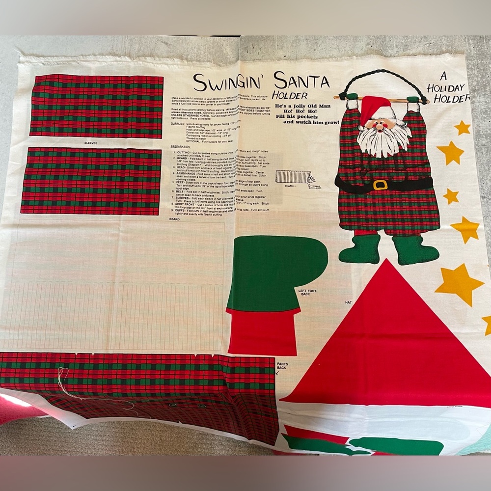 Swingin' Santa Holder Spring Industries 2004 Christmas Fabric Panel Vintage